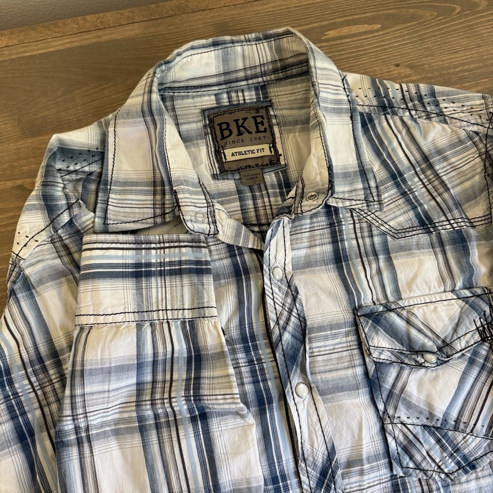 BKE Mens Large Athletic Fit Plaid Long Sleeve Snap Up Shirt‎ Western